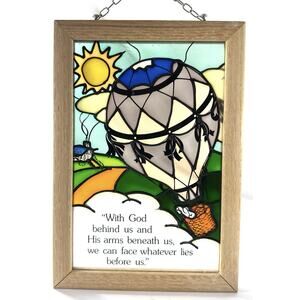 Stained Glass Style Hot Air Balloon Wall Hanging with Inspirational Quote 7x10”